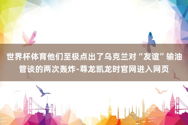 世界杯体育他们至极点出了乌克兰对“友谊”输油管谈的两次轰炸-尊龙凯龙时官网进入网页