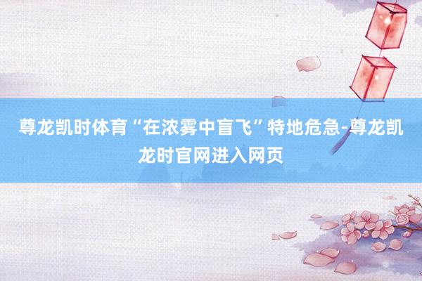 尊龙凯时体育“在浓雾中盲飞”特地危急-尊龙凯龙时官网进入网页
